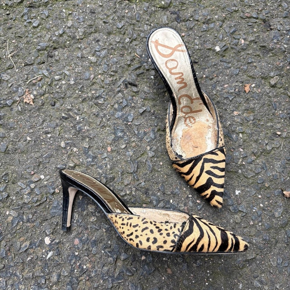 Y2K 2000s Sam Edelman Zebra Leopard haircalf leather Pointed Toe Mules